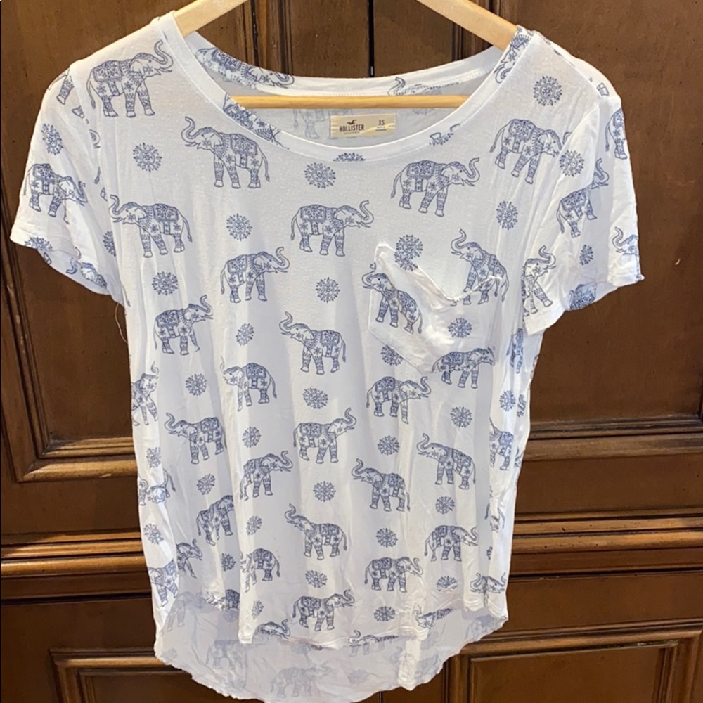 White Tee with Elephant Pattern